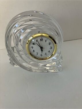 Lenox Crystal Waterscape Wave Desk Clock with Gold Trim